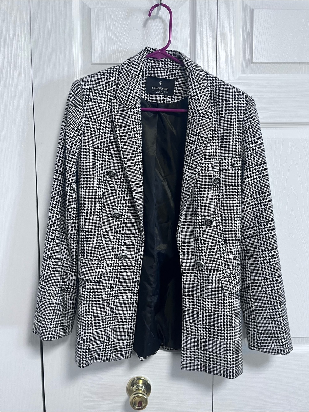 Stradivarius Black & White Glen Plaid Double-Breasted Blazer Women’s XS